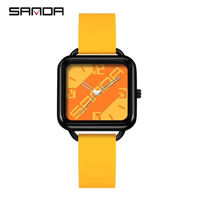 SANDA Vierkant Trendy studentenhorloge Mode Casual sporthorloge voor heren en dames Eenvoudig trendy waterdicht wijzer quartz horloge