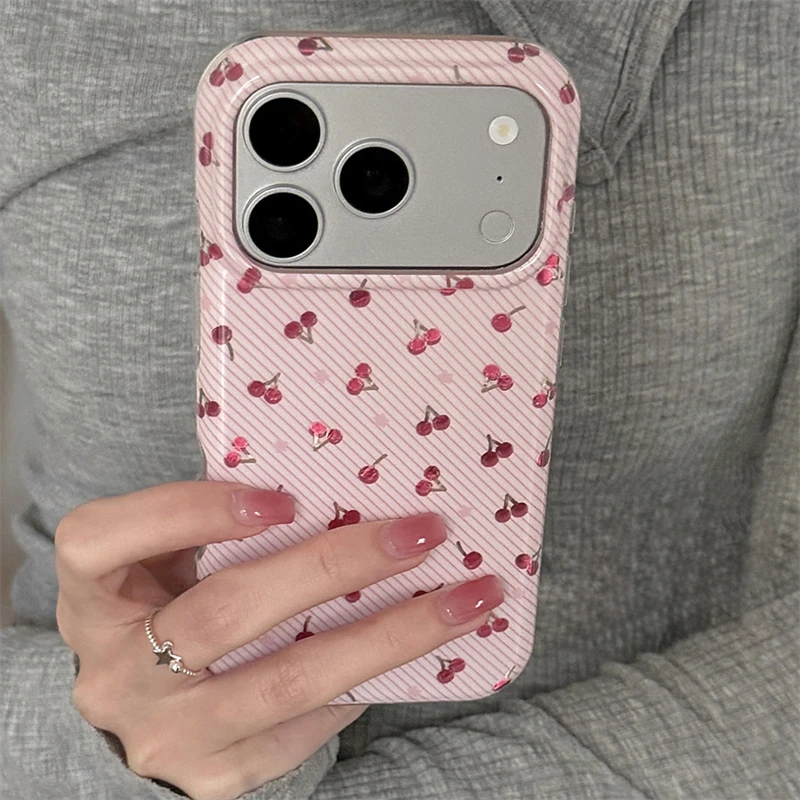 Coque de téléphone INS coréenne colorée motif cerise pour iPhone 17, 17 Pro, 17 Pro Max, 16 Pro, 13, 14, 15, 16 Pro Max, 15 Pro, 14 Pro Max – Étui de protection