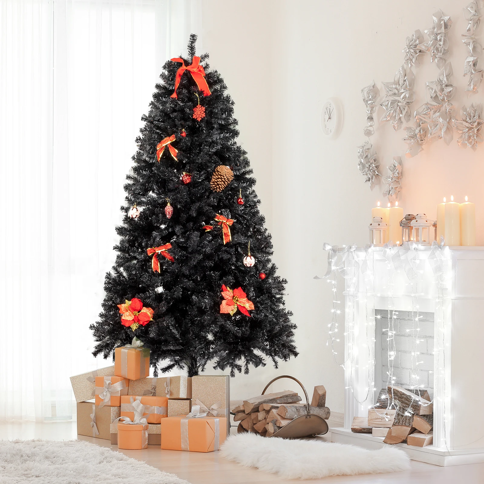 6ft 1600 Branch PVC Branch Iron Bracket Christmas Tree Black, Discover the Enchanting Beauty of the Traditional, Festive,