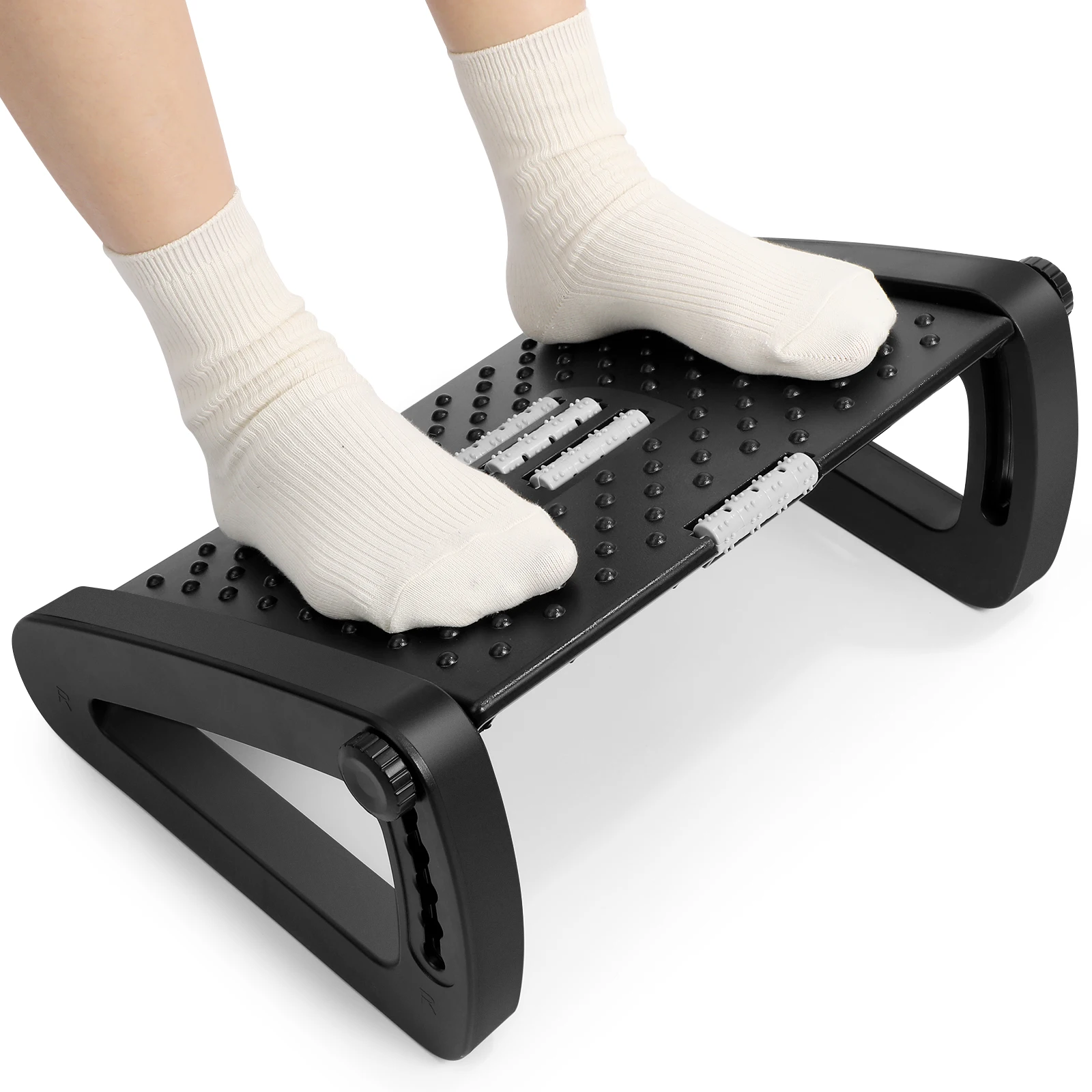 

Footrest Pedal Pad for Office Desk Ergonomic Adjustable Height Black Color Foot Stool Under Desk Comfortable Anti Fatigue Home
