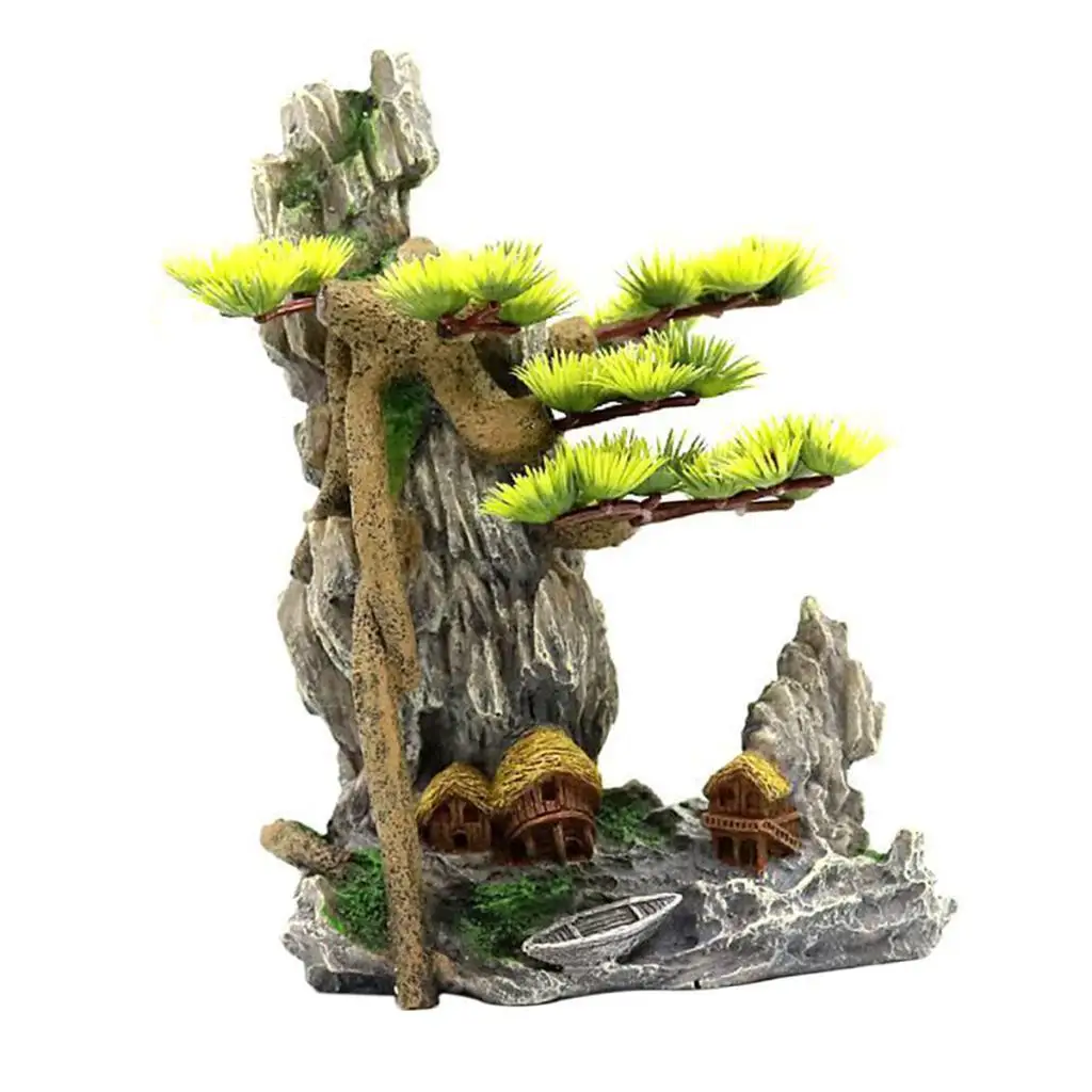 Fish Tank Decorations Resin Mountain and Several Trees Model Aquarium Ornament Aquatic Figurine Landscape Decor