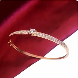 Classic 585 Purple Gold Light Luxury Plated 14K Rose Gold Crystal Bracelet for Women shine Charm bangles Wedding Jewelry