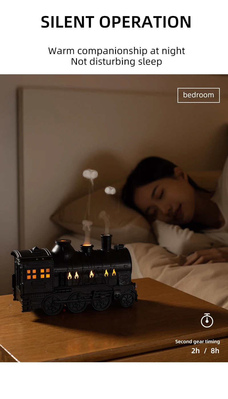 USB Train Shape Aroma Diffuser, 2 Mist Modes, 2 Timers, Night Light, 300ml, Fine Mist, Quiet Air Humidifier for Home Office