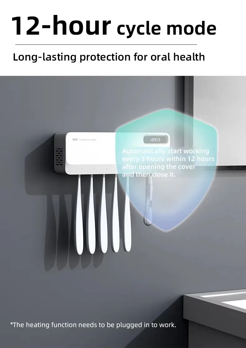 New UVC Toothbrush Sterilizer Rapid Warm Air Drying Rechargeable 2-in-1 Razor Toothbrush Storage Sterilizer Holder Wall-Mounted