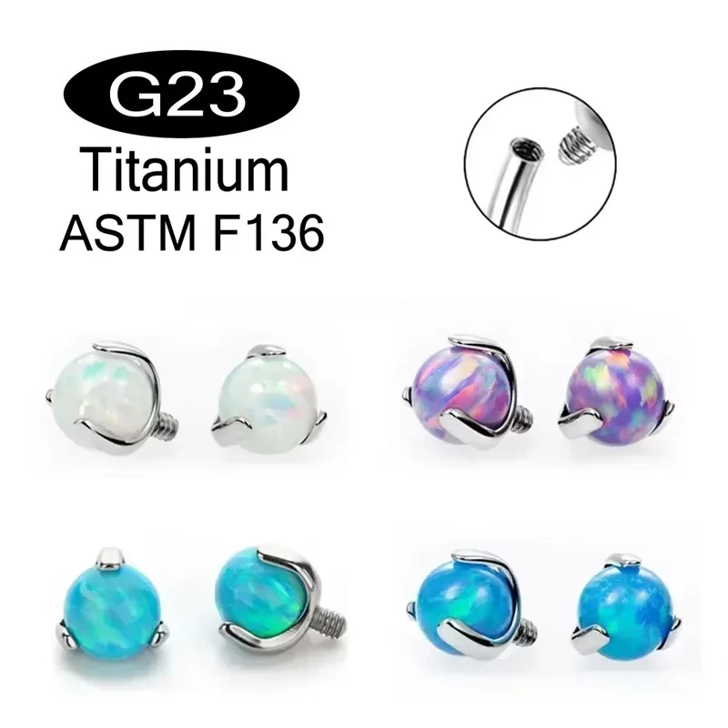 ASTM F136 Titanium 3 Prong Set Opal Ball Tops Internal Threaded Dermal Anchor Base Nipple Tongue Labret Piercing Jewelry Ends