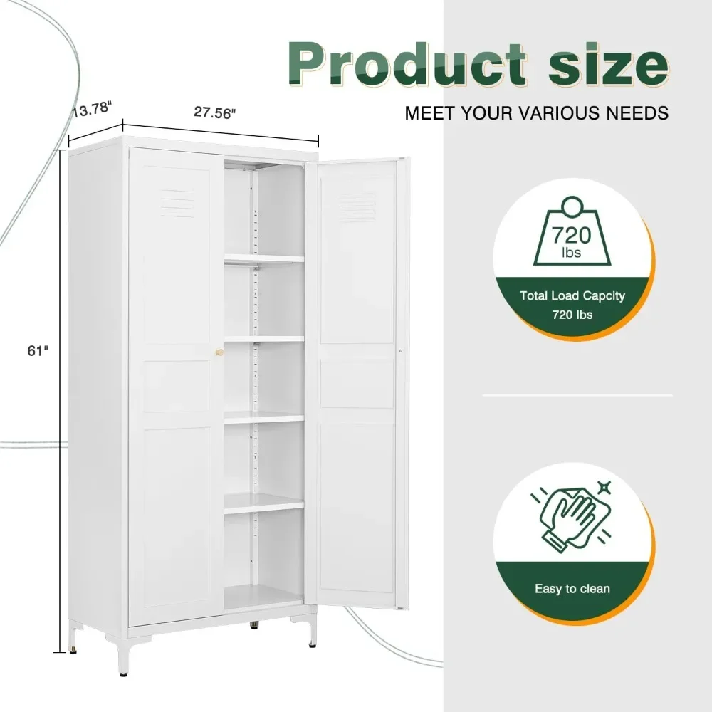 White Storage Cabinet with Feets-Metal Home Kitchen Pantry ,Organization Locker for Cupboard/Bedroom/Dining/Living/Garage Room