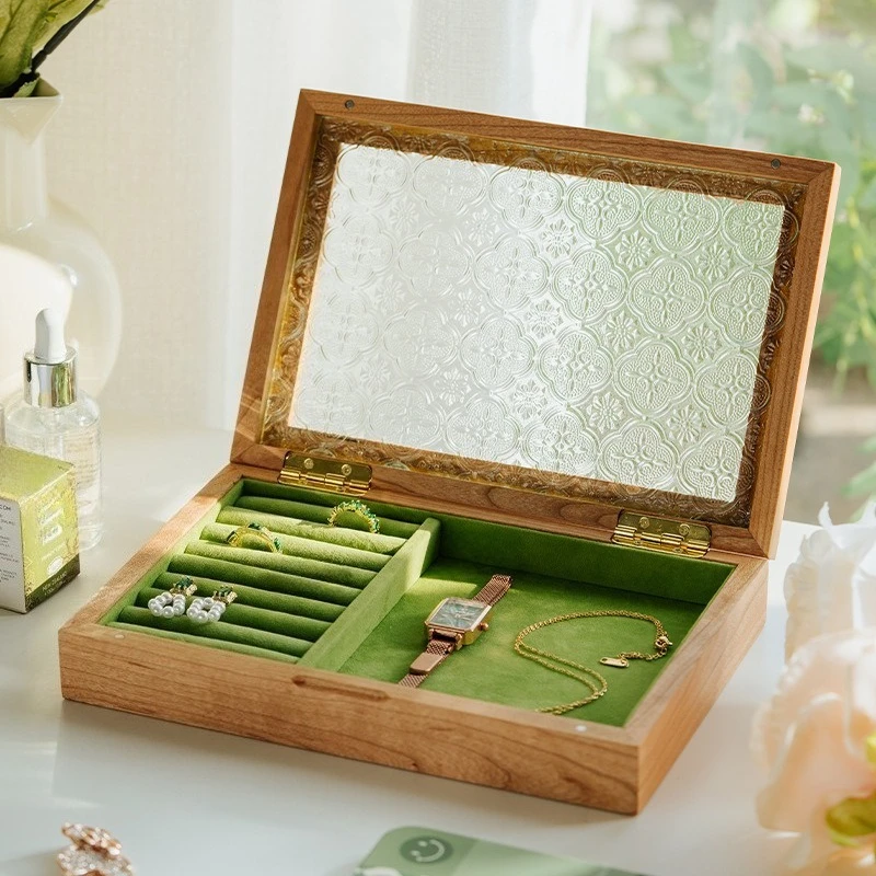 

Шкатулка для драгоценностей из цельного дерева, серьги, кольца, подвеска, витрина, оптовая продажа, футляры для хранения ювелирных изделий, прозрачные коробки для ожерелья, браслетов