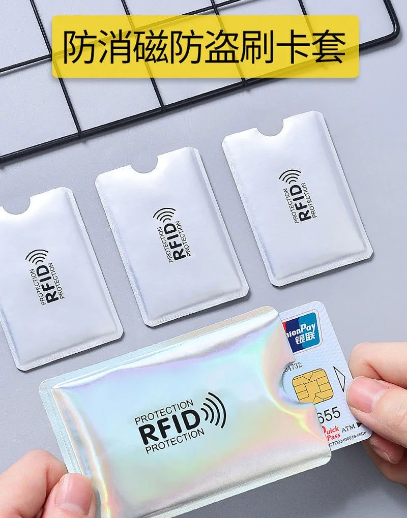 RFIDブロッキングカード保護,クレジットカードホルダー,アルミニウム,スキャンスリーブ,NFC, 10個/バッチ