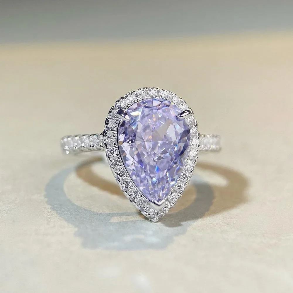 Luxury 18K white gold solid platinum women's diamond ring Pear Ring Lavender Purple Diamond Ring Gift for Valentine's Day