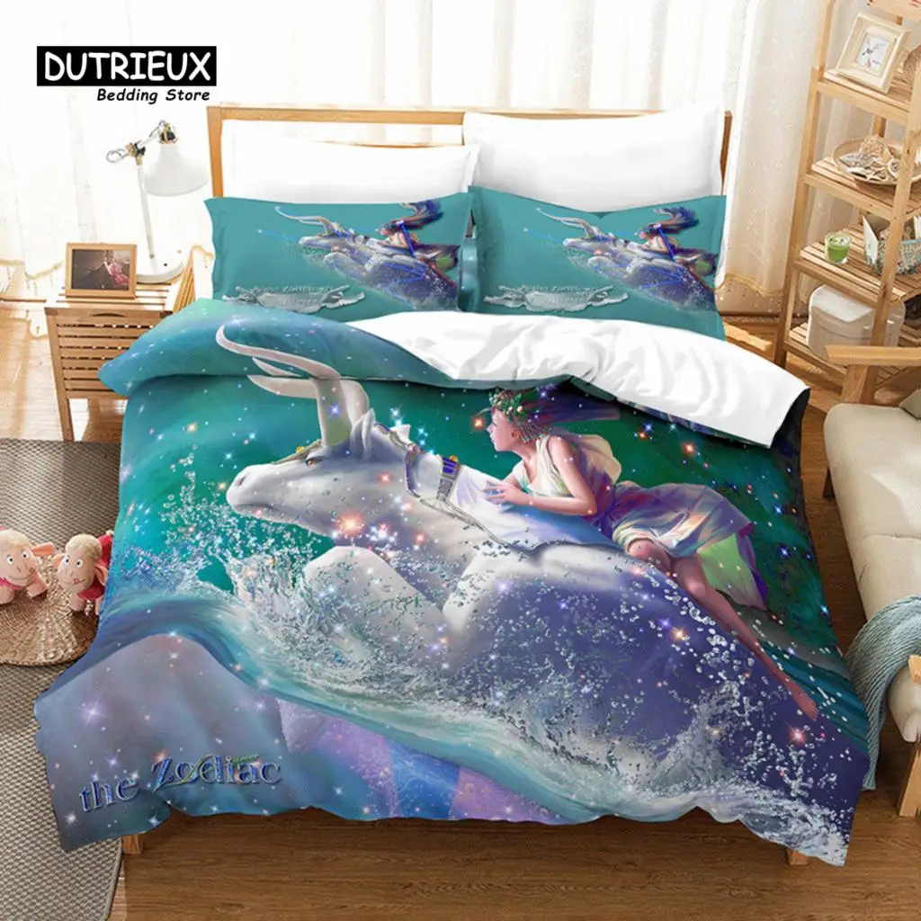 Mystery 12 Constellations Duvet Cover Set Cartoon Anime Bedding Set For Kids Teens Adult Polyester Comforter Cover Bedroom Decor