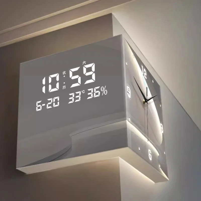 Living Room Corner Wall Mounted Clocks Double Sided Needle Digital Wall Clocks Acrylic Modern Design Clock Luxury Home Decor
