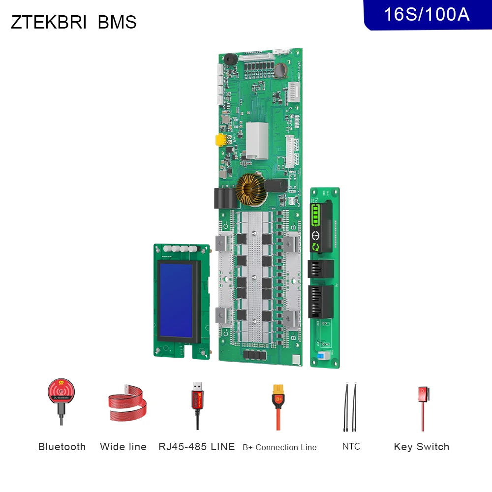 ZTEKBRI-Stockage d'énergie domestique, batterie Lifepo4, BMS intelligent avec écran LCD, WIFI, stock UE pour 16S, 100A, 150A, 200A