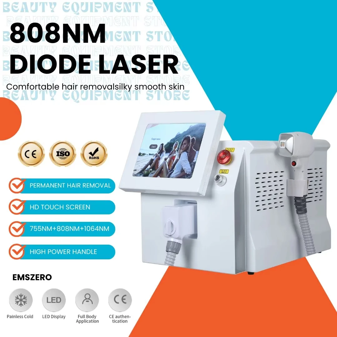 ديود ليزر 755 808 1064nm متعدد الأطوال الموجية آلة إزالة الشعر تبريد الرأس آلة لنزع الشعر بالليزر غير مؤلم إزالة شعر الوجه والجسم
