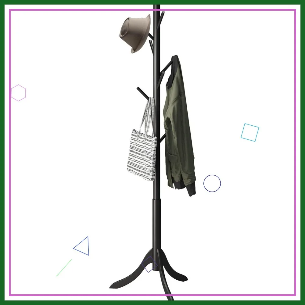

Adjustable Bamboo Coat Rack with 8 Hooks, Space-Saving Freestanding Organizer for Home Office