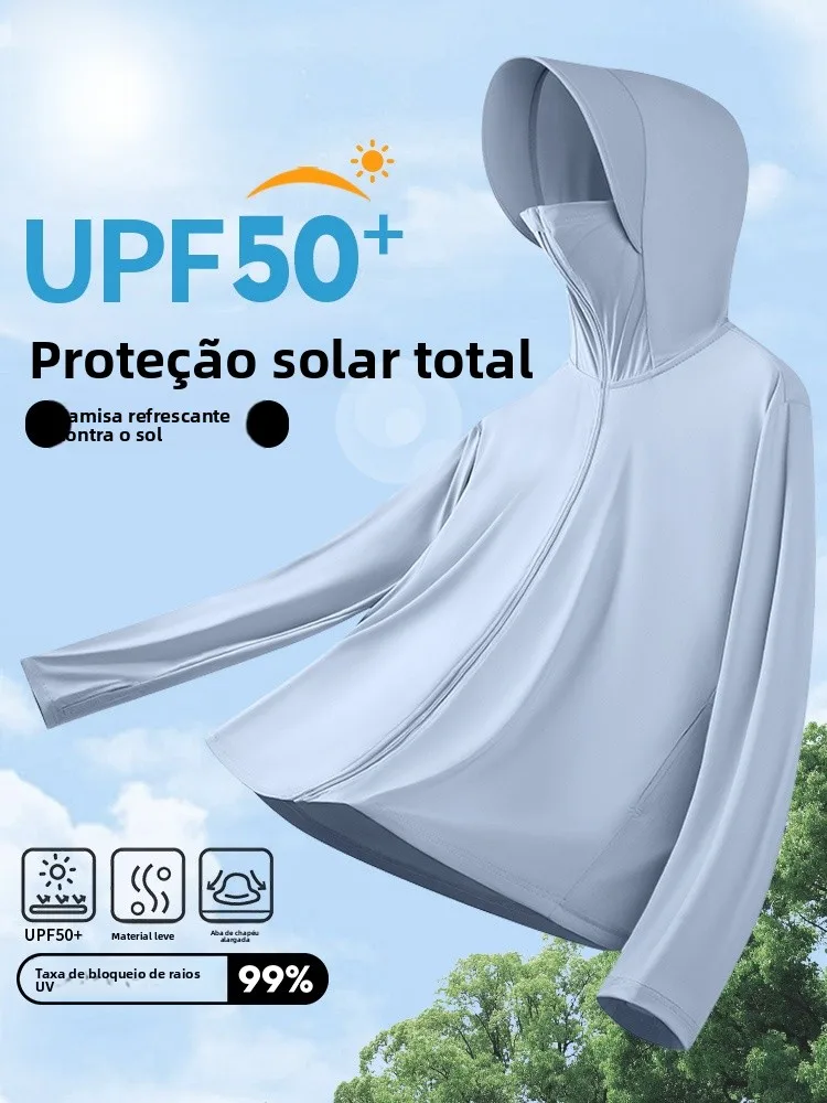 メンズアウトドアフィッシングアイスシルクハット日焼け止め服2026新作uvカットゆったりフィット長袖ジッパー装飾付き