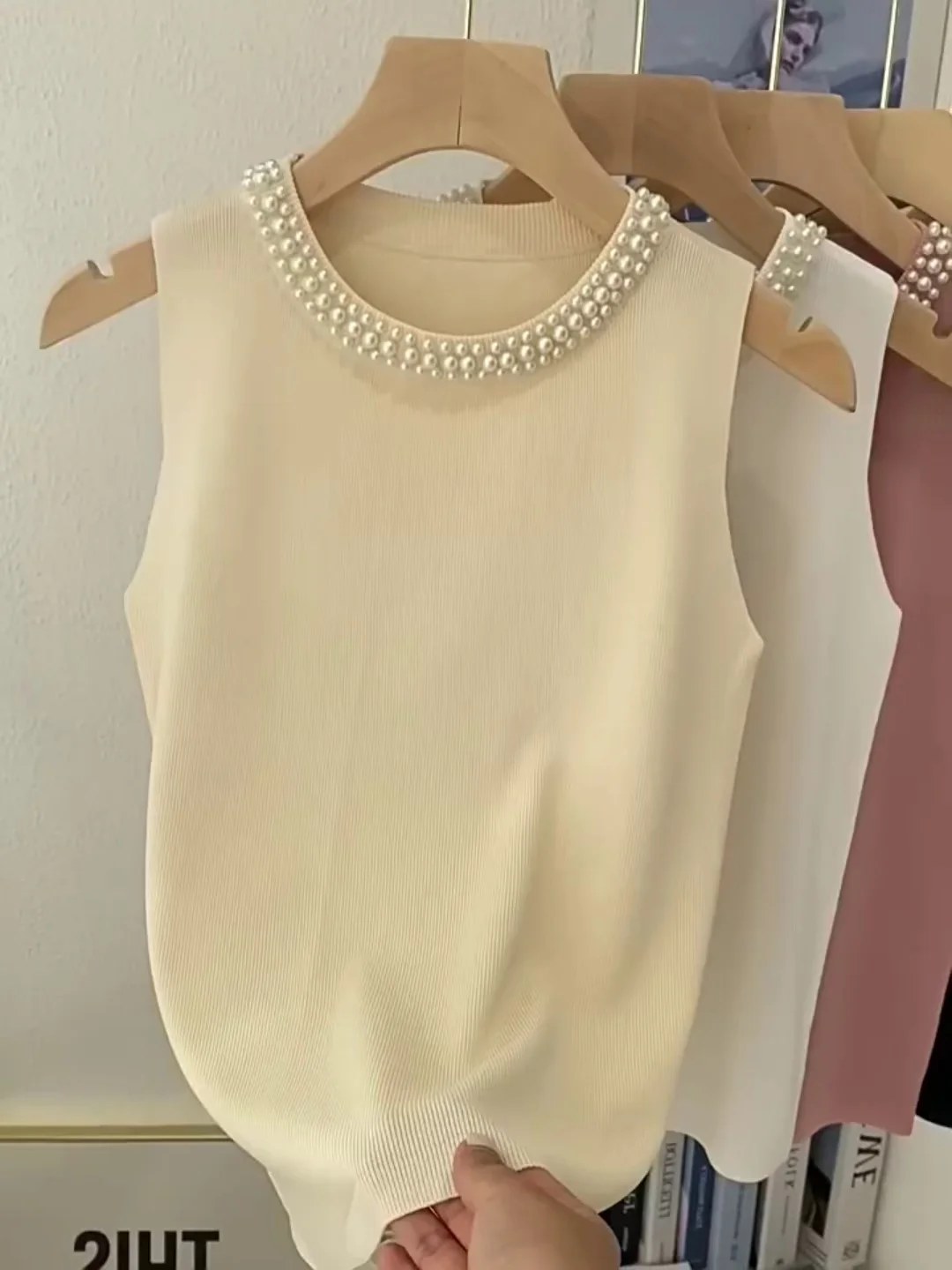 Korea Gestrickte Westen Frauen Top Solide Tank Blusas Mujer De Moda Sommer Neue Mode Weibliche Ärmellose Perlen Casual Dünne Tops – Detail 18