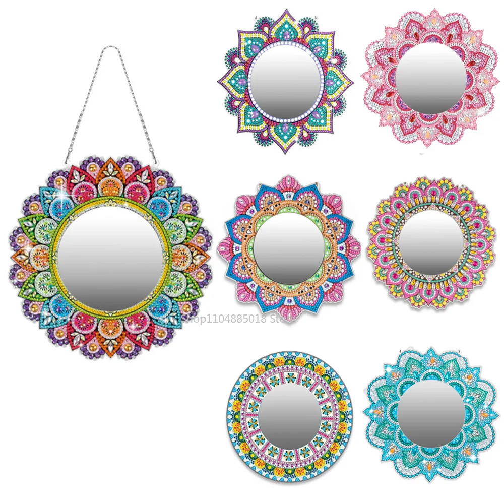 

DIY Diamond Painting Mirror Mandala Pattern Rhinestone Embroidery Mosaic Makeup Mirror Wall Hanging Ornament Decor Gift For Girl