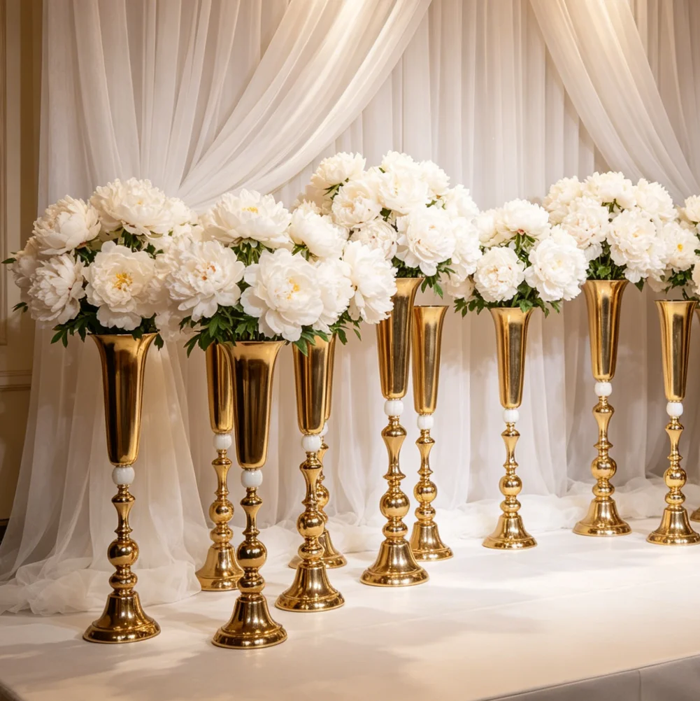 6/10pcs)60-110cm)Good Quality Hotel Home Table Decoration Flower Stand Gold Crystal Acrylic Wedding Centerpiece
