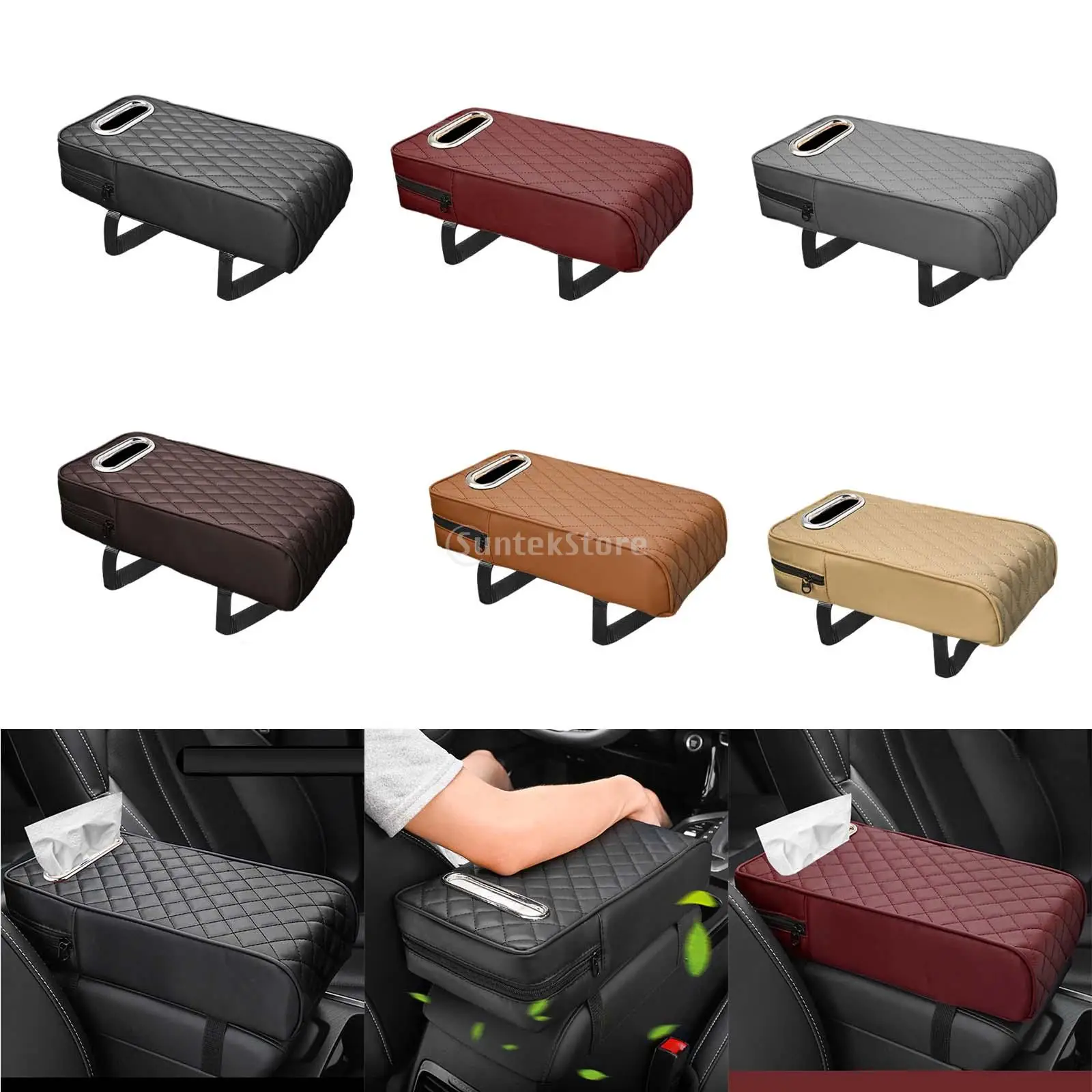 Armrest Box Mat Universal PU Leather Car Armrest Cushion Car Armrest Box Cover Arm Rest Pad for Suvs Auto Trucks Vehicles