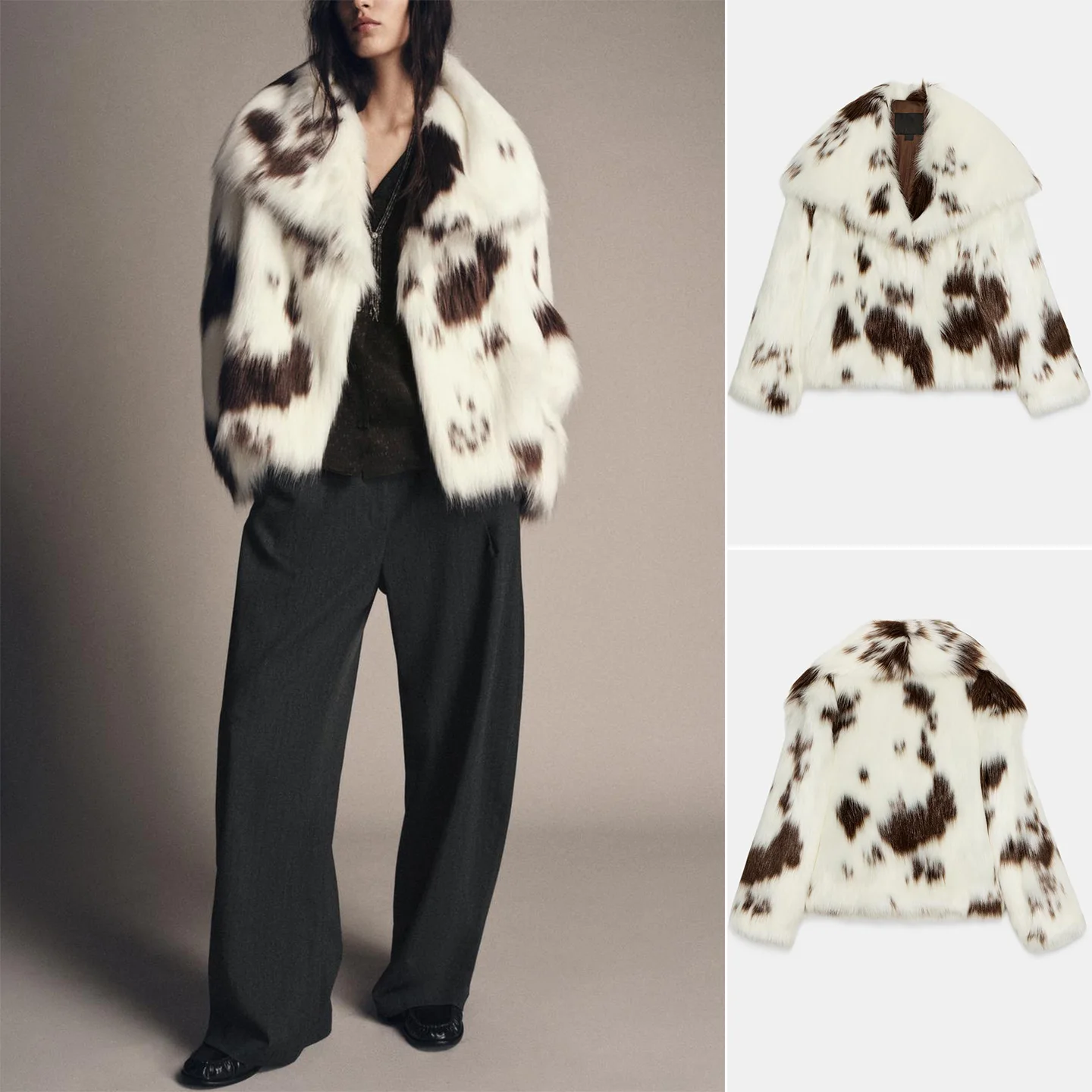 

Winter New Women's Long Sve Collar Printed Artificial Fur Effect Jaet Casual Sle ort Length Faion Ladies Coat