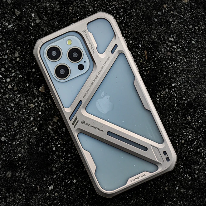 Titanium Legering Mechanische Holle Telefoon Hoes Voor Iphone 14 15 Pro Max Luxe Metalen Verwijderbare Shell Schokbestendige Telefoonhoes