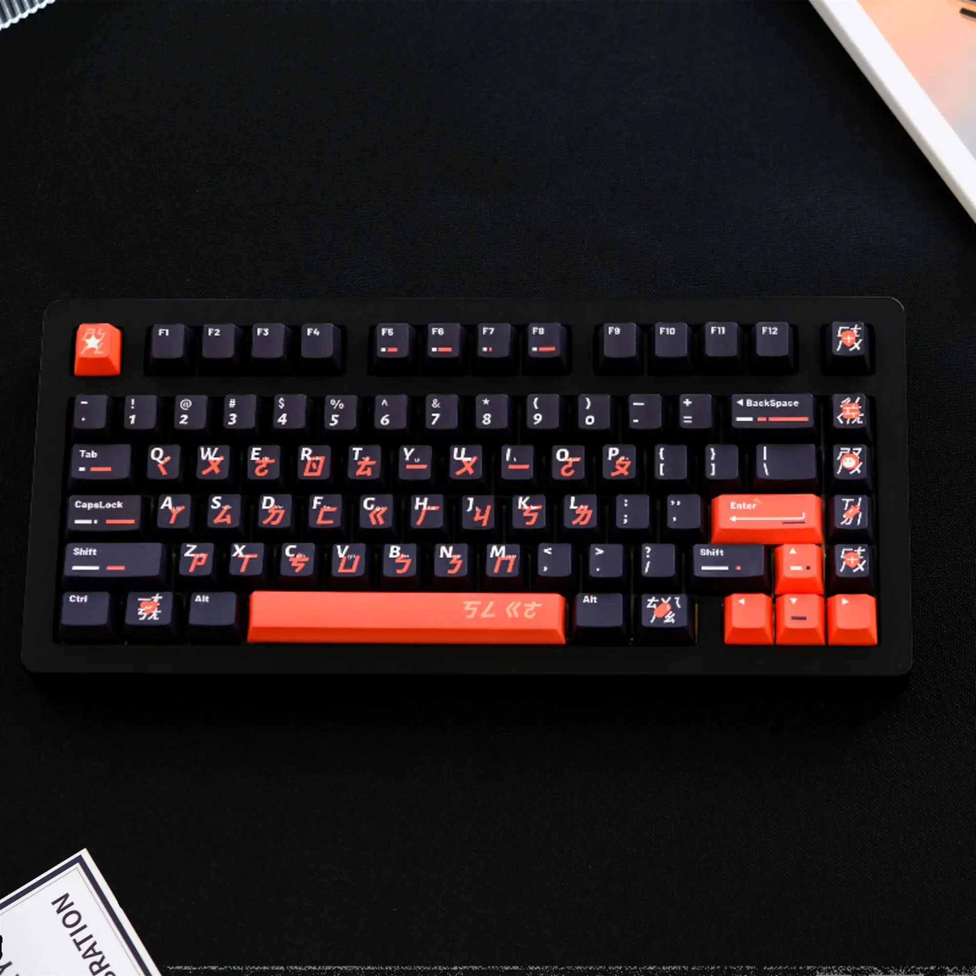 Black orange phonetic keycap 151 key PBT material Original factory highly sublimation process Suitable for a variety of mechanic