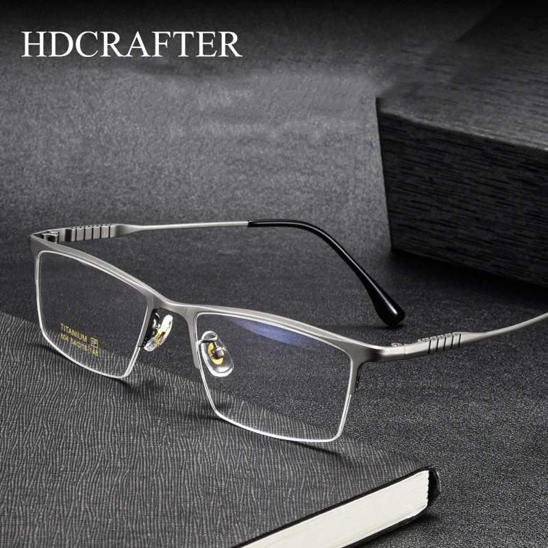 

HD Business Pure Titanium Glasses Frame Men Square Spectacle Half Frame Men's Glasses Optical Lenses Prescription Eyeglasses