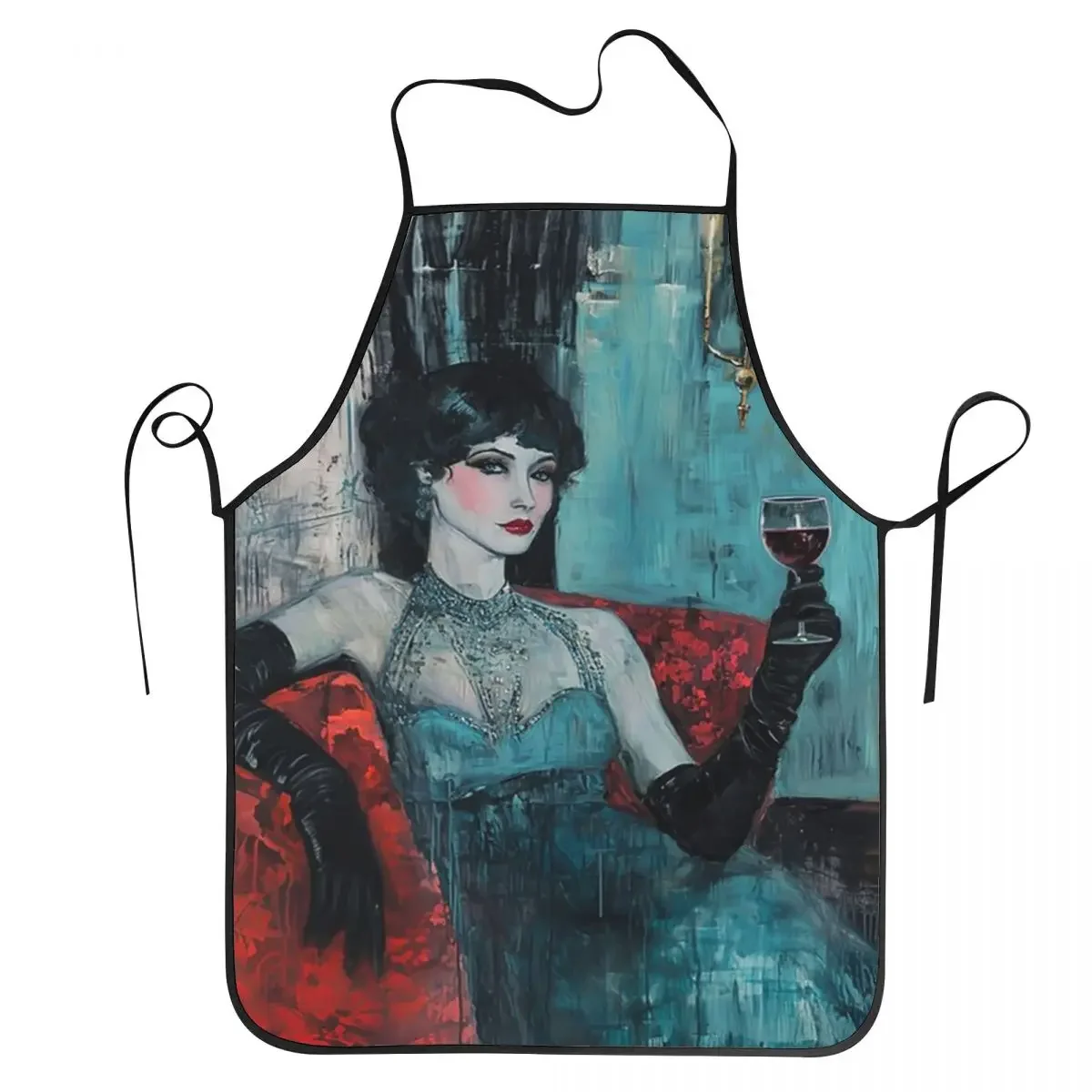 

1338 Elegant Woman In Gloves Apron Chef Cooking Baking Tablier Waterproof Bib Kitchen Cleaning Pinafore for Women Men Painting
