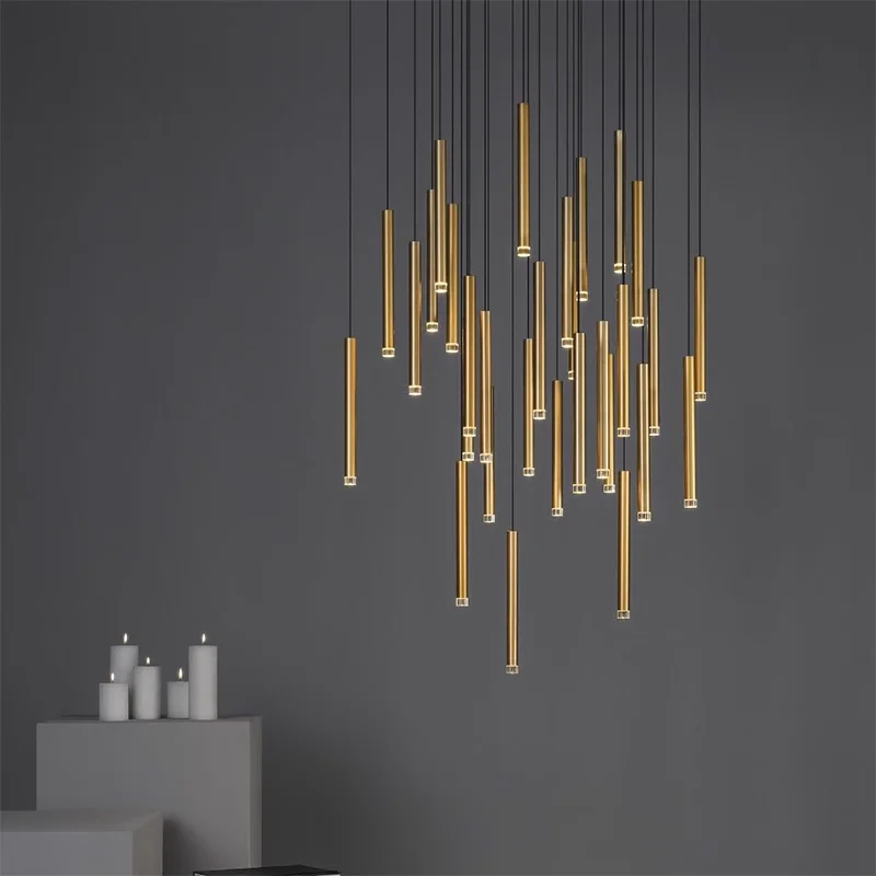 Black Stair LED Chandelier Modern Luxury Villa Double Loft Hanging Lamp Hotel Engineering Lamp Interior Lighting Fixture