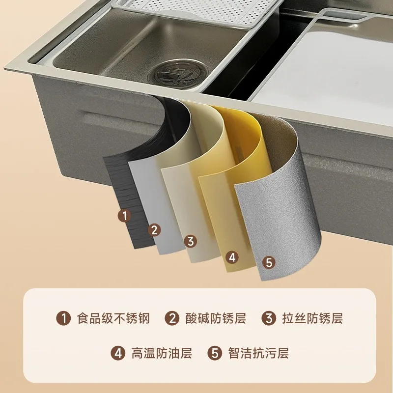 Kitchen handmade sink 304 stainless steel nano high and low large single slot multi-functional vegetable basin easy