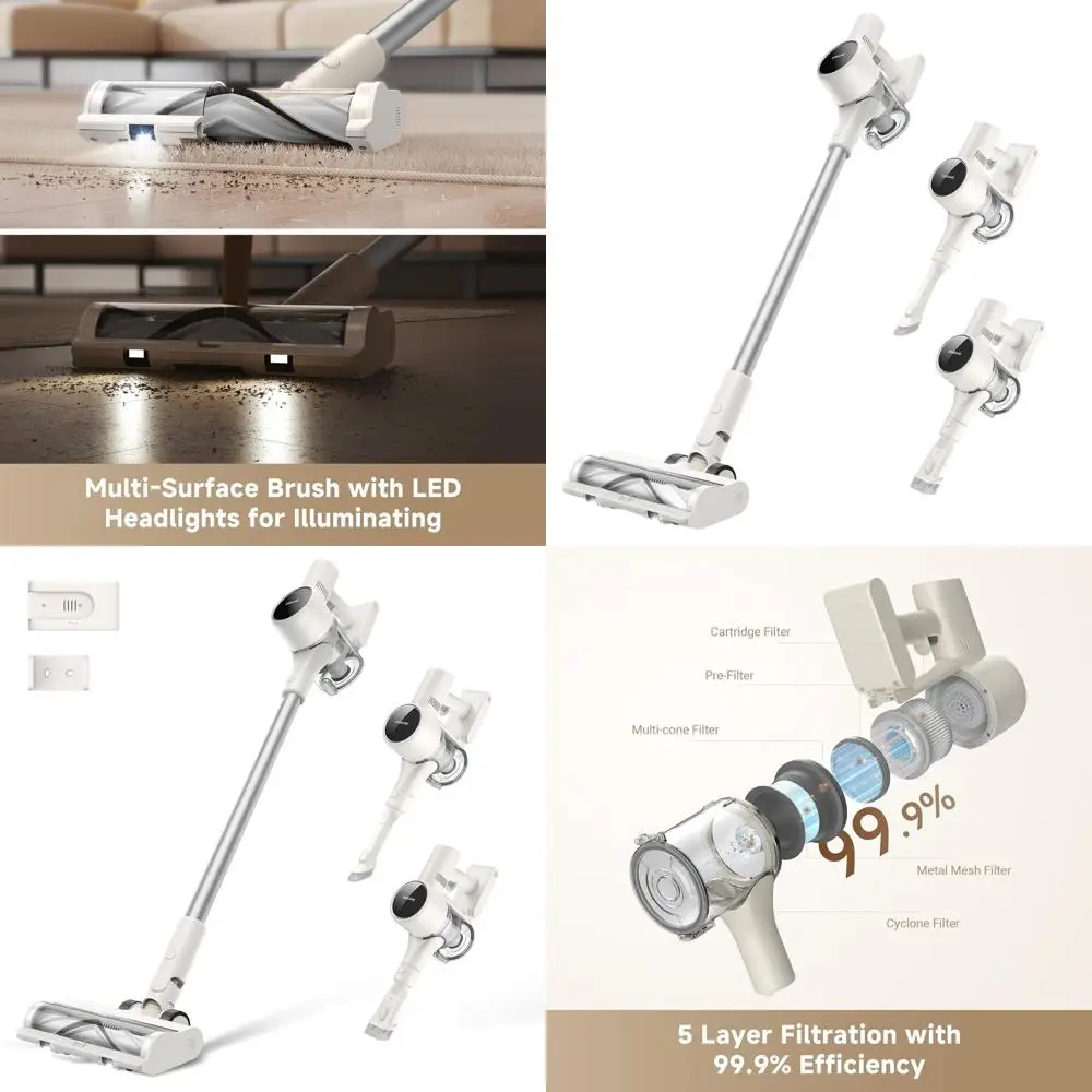 Potente aspirapolvere senza fili da 120 AW, autonomia di 60 minuti, anti-groviglio, luci a LED, ideale per peli di animali domestici e tutti i piani