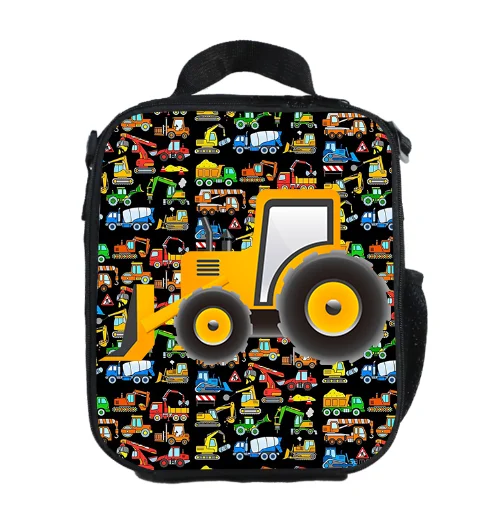 Cartoon cute lunch  insulatied  bag bulldozer excavator fire truck  lunch box  for kids  women's leisure travel picnic food bag