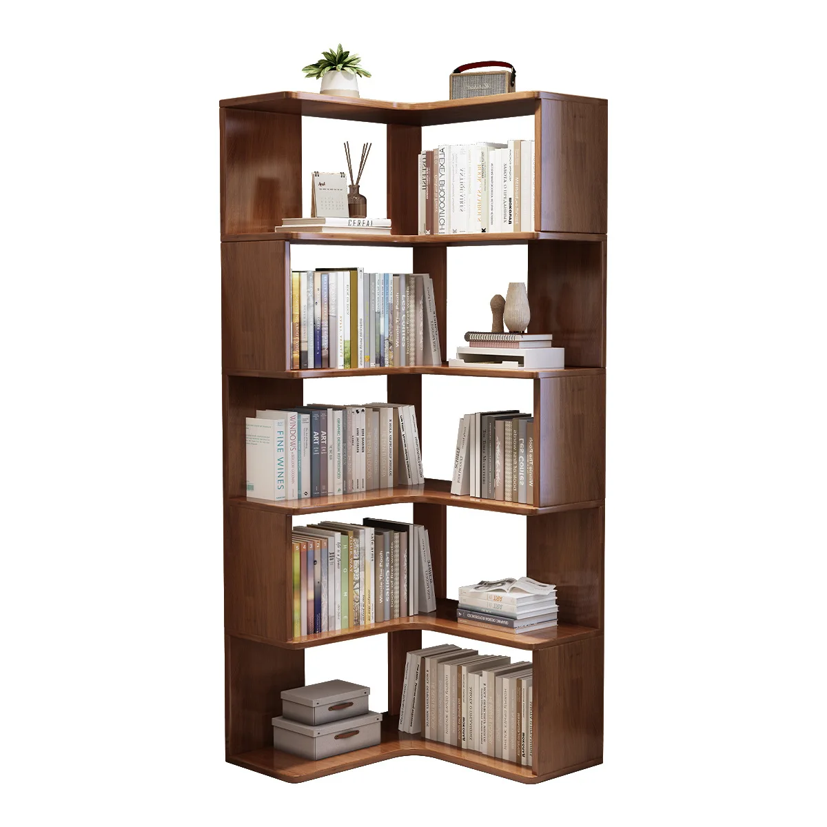 Solid Wood Corner Bookshelf Floor Bookcase Shelf Wall Corner Locker Small Apartment Student Household Storage Rack