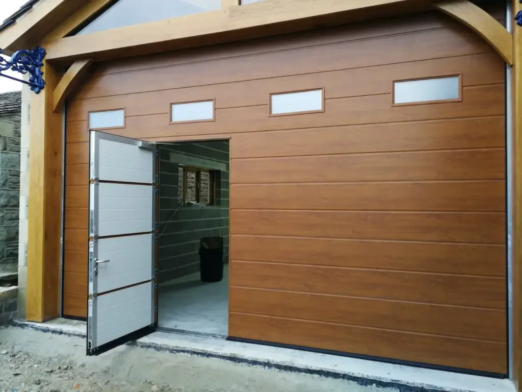 China Automatic Motor Garage Doors With Pedestrian Door Overhead Sectional Garage Door