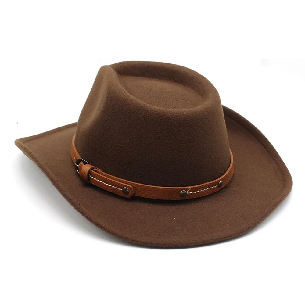 Four Seasons Cowboy Hats For Women And Men Unisex Caps Woolen 57-58cm Curved Brim Simple Strap Western Cowgirl 2023 New NZ0075