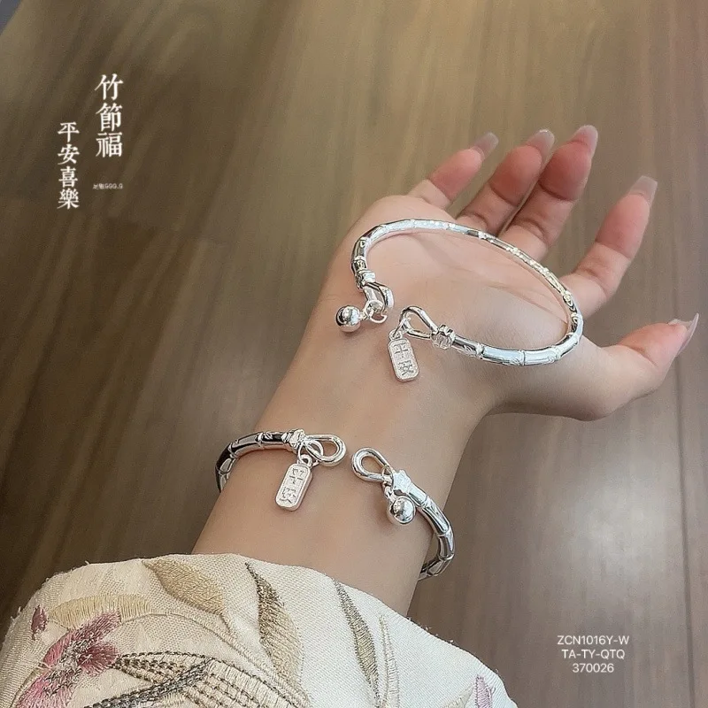 999.9 Flower Blessing Hanging Safe Joy Open Matching Sterling Silver Bracelet