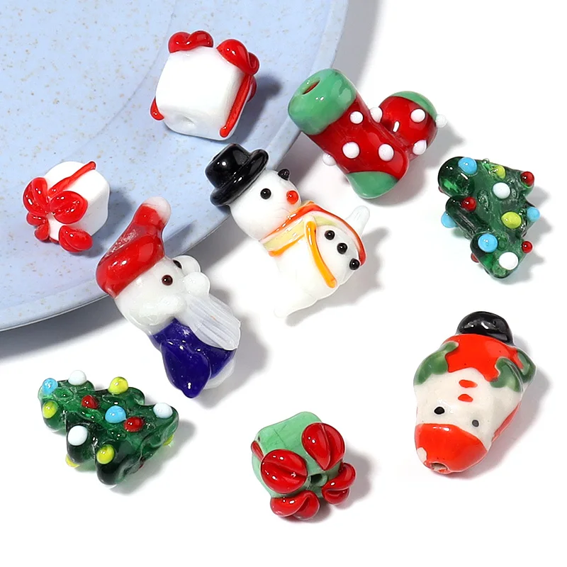 2Pcs Lampwork Beads Santa Claus Christmas Tree Gift Box Spacer Beads For DIY Handmade Bracelet Jewelry Christmas Gift Supplies