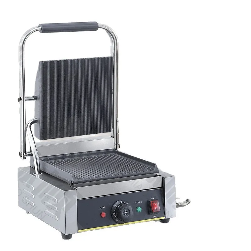 Commercial Electric Grill Press Full Flat Ribbed Plate for Panini Sandwich Teppanyaki Outdoor Stall Cooking