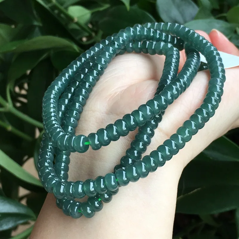 

Natural Burma Jade Bracelet High Ice Grade A Myanmar Jadeite Sweater Chain Necklace Blue Water Jade Multilayer Tassel Bracelets