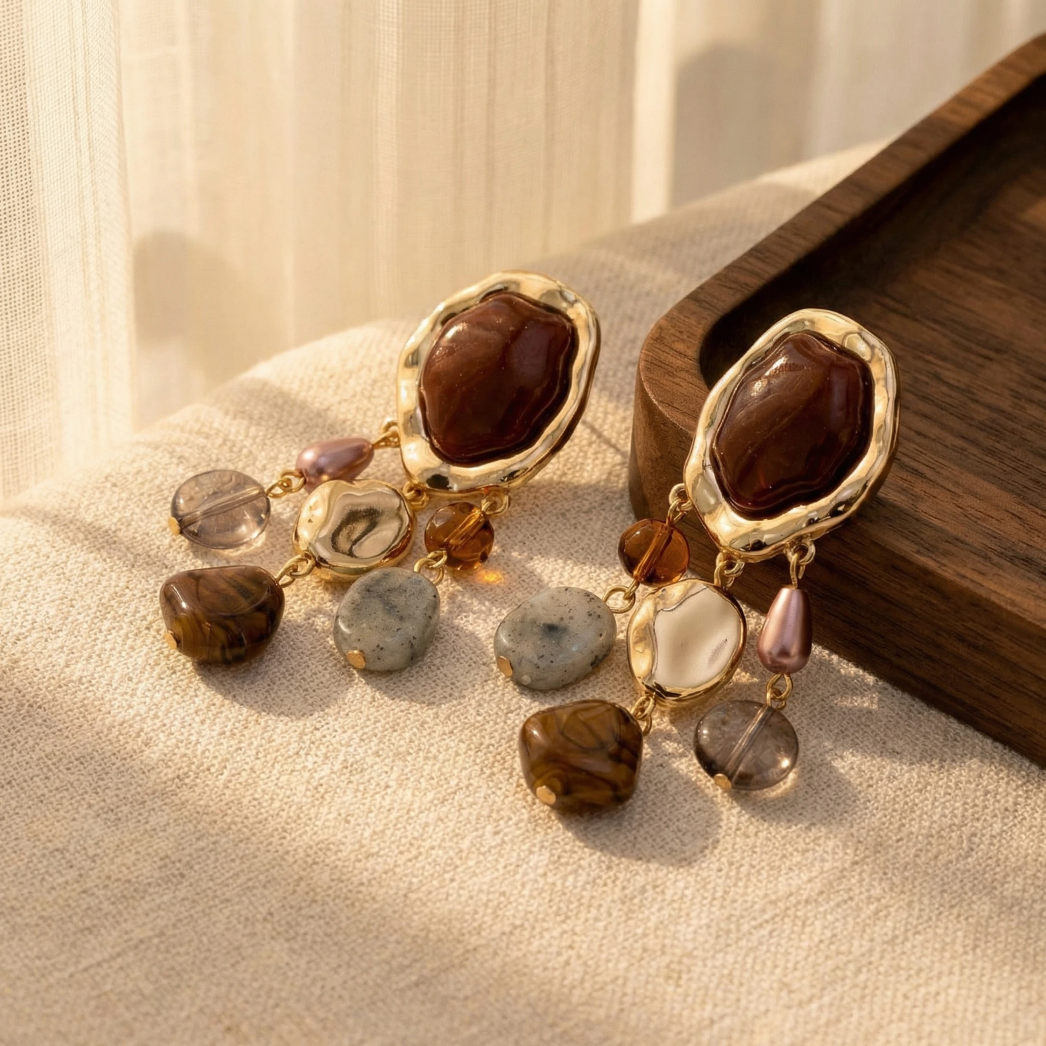 

Bohemian Ethnic Tassel Pendant Earrings for Women Vintage Geometric Resin Simulated Gemstone Dangle Earrings Female Gifts