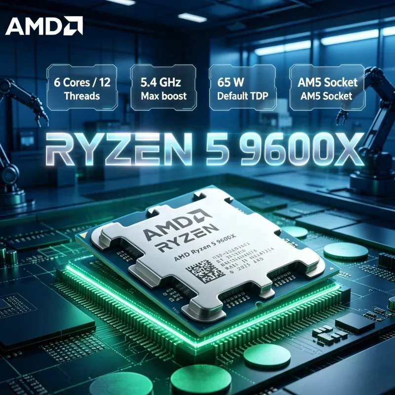 AMD Ryzen 5 9600X 6-Core 12-Thread CPU 4NM Advanced Process 5.4GHz Boost 32M L3 Cache 65W Energy Saving Desktop Processor