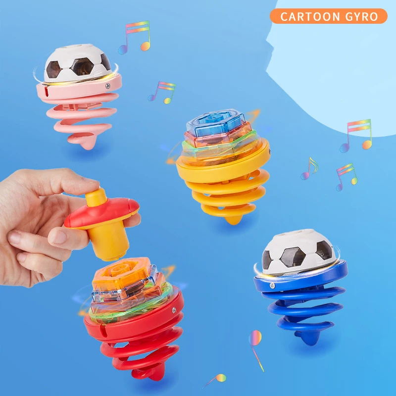 New With Light Music Simulation Soccer Flash Gyro Toys Creative Rotating Spring Music Gyro Children's Light-emitting Toys