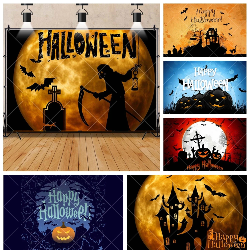 

Scary Halloween Pumpkin Castle Horror Night Family Party Banner Backdrop Custom Childs Room Photo Poster Decor Studio Background