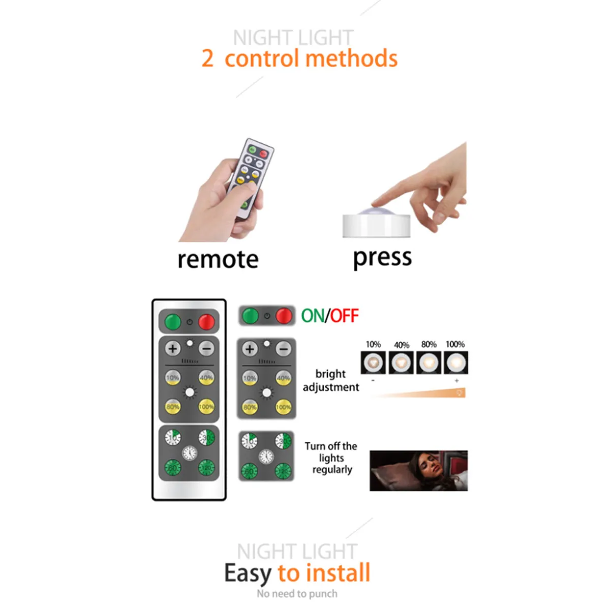 

2pcs Smart Cabinet Lights Led Beads Warm White Dimmer Touch Control Wireless Remote For Kitchen Cupboard Shelves Night