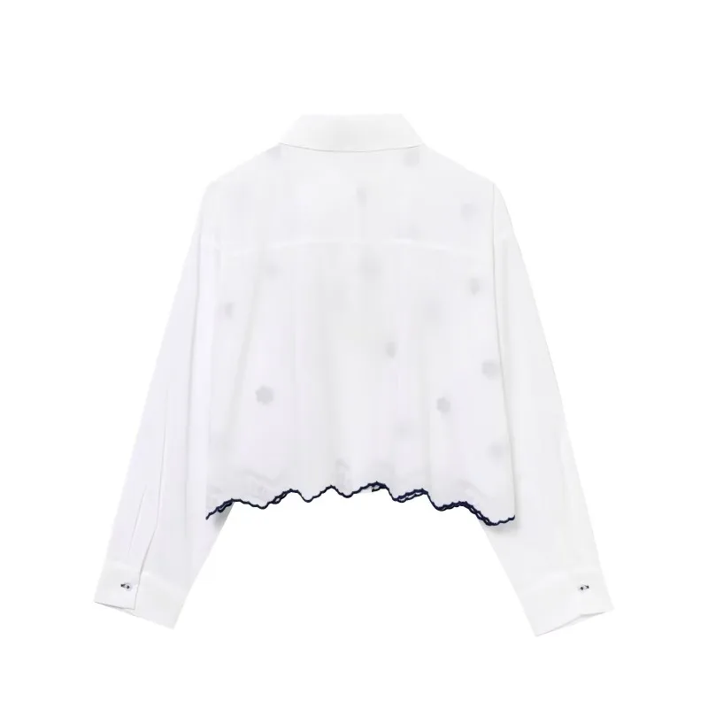 قمصان نسائية أنيقة بياقة بيضاء وأكمام طويلة مطرزة بالزهور كاجوال ريترو ملابس الشارع الشهير تاريخ المكتب