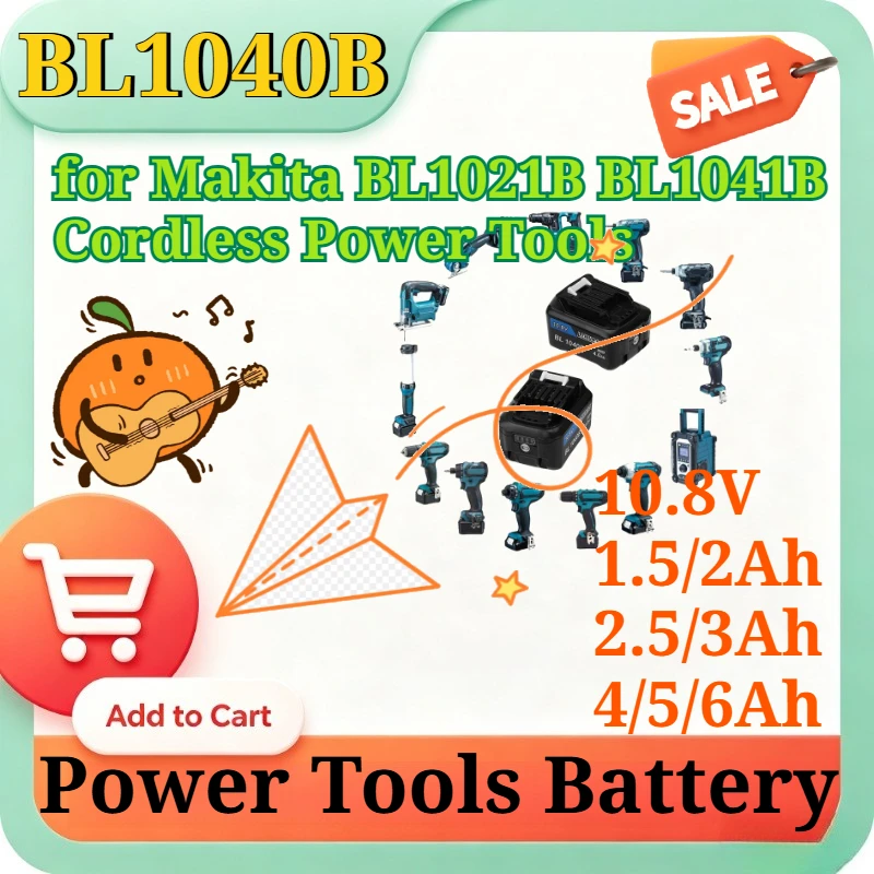 10.8V 1.5Ah-6Ah Replacement Battery for Makita BL1021B BL1041B Cordless Power Tools, Li-Ion Slide-on Battery with LED Indicator