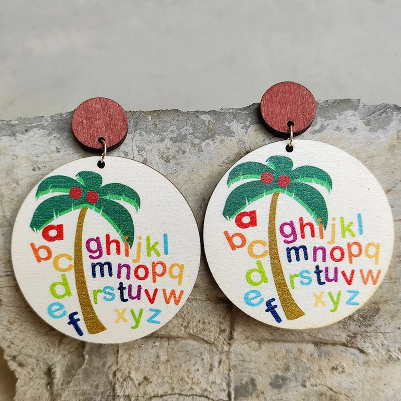 Hot Color Letter Tree Reading Earrings Hot Air Balloon Travel Learning Cat Earrings Apple Cute Student Teacher Stud Earrings