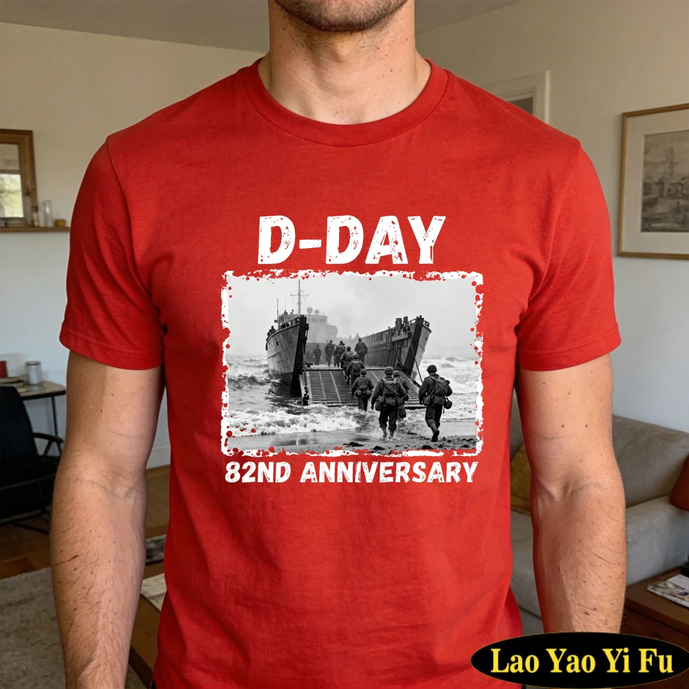 Men D-Day 82nd Anniversary Operation Overlord T-Shirt Normandy Landings Retro Military Print Casual Tee Tops Men's Clothing view 5