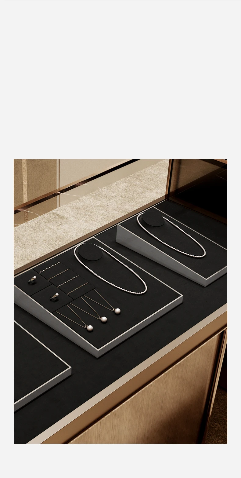 Oirlv Schwarzes Schmuck-Display-Set aus Mikrofaser für Halsketten, Ringe und Ohrringe, Kombinierbare Metall-Schmuck-Display-Tabletts für Geschäfte – Detail 15