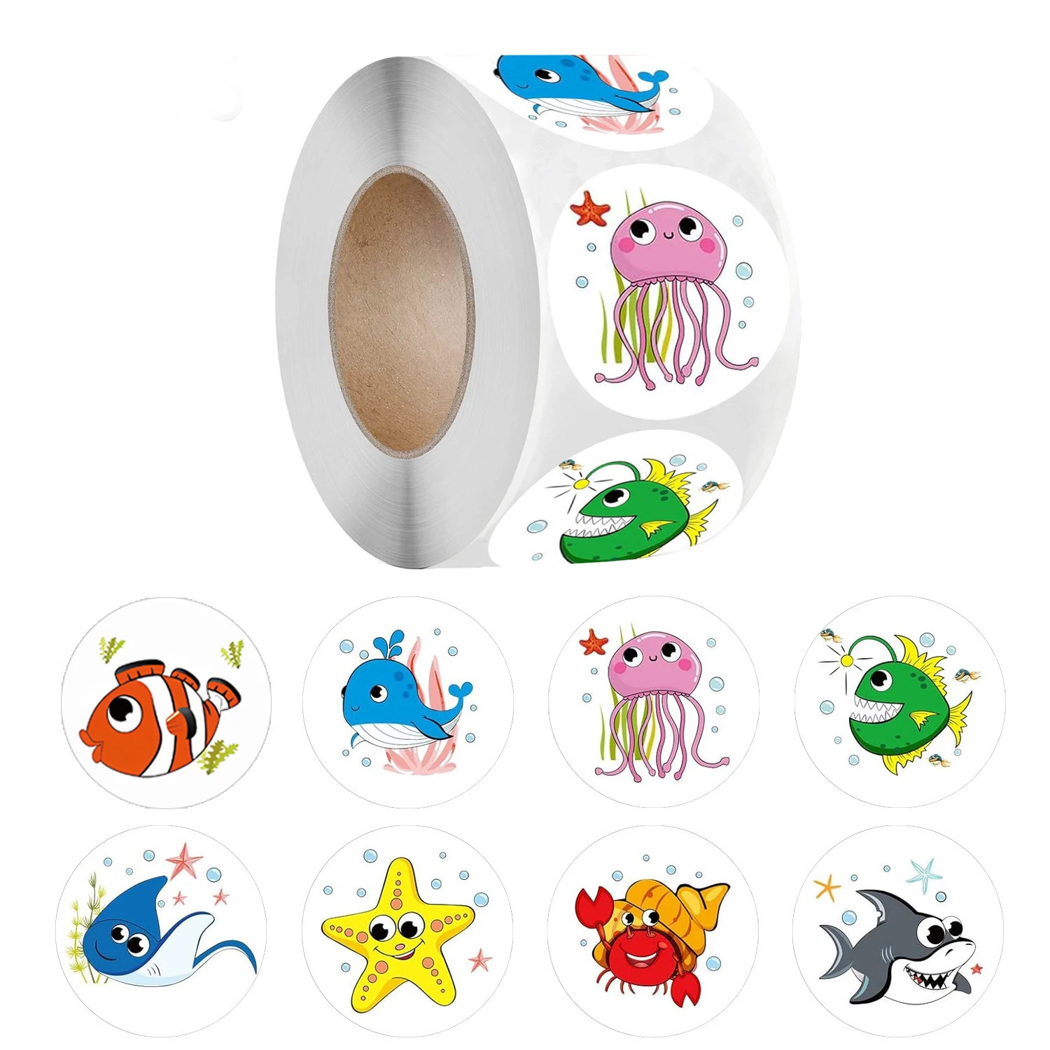 100-500pcs Marine Animals Reward Sticker 8 Designs Cartoon Stickers For Kids Gift Decoration Label Toys Stationery Sticker 